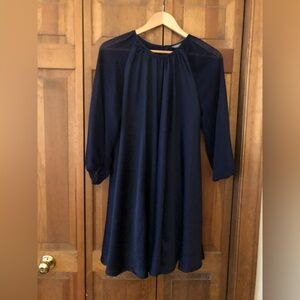Tinley Road Women’s Flowy Navy Blue Retro/Go-go Inspired Dress W/ Bishop Sleeves